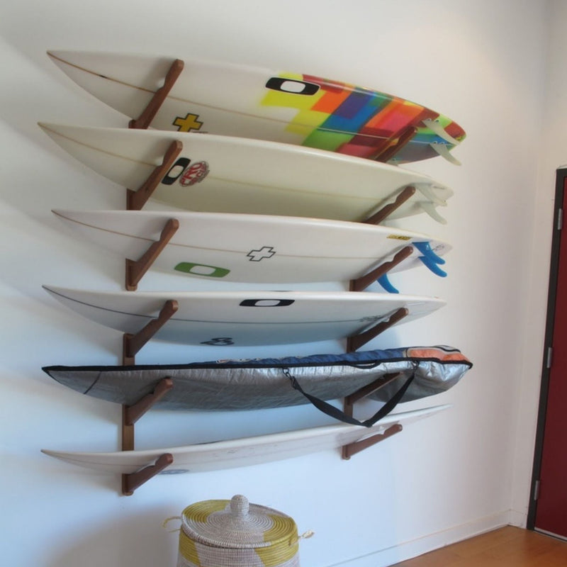Load image into Gallery viewer, Triple Surfboard Wall Rack | Bamboo Rack Perfect for Surf, Wakeboards, Snowboards, Skateboards