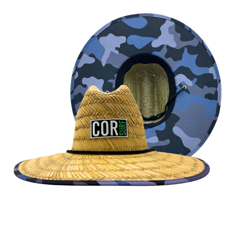 Load image into Gallery viewer, Mens Straw Beach Hat - Blue Camouflage
