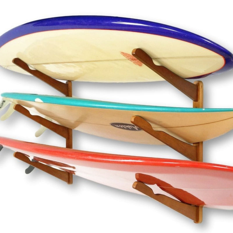 Load image into Gallery viewer, Triple Surfboard Wall Rack | Bamboo Rack Perfect for Surf, Wakeboards, Snowboards, Skateboards
