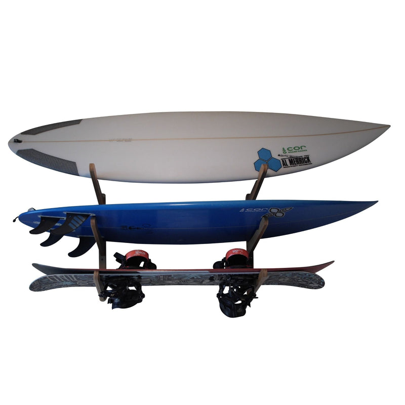 Load image into Gallery viewer, Triple Surfboard Wall Rack | Bamboo Rack Perfect for Surf, Wakeboards, Snowboards, Skateboards
